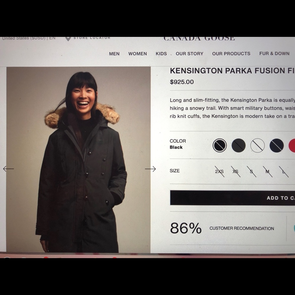 M/M Canada Goose Kensington Parka Black New